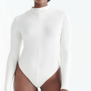 Knix x Birds Papaya Ribbed Mockneck Bodysuit Cream Long Sleeve Size Large